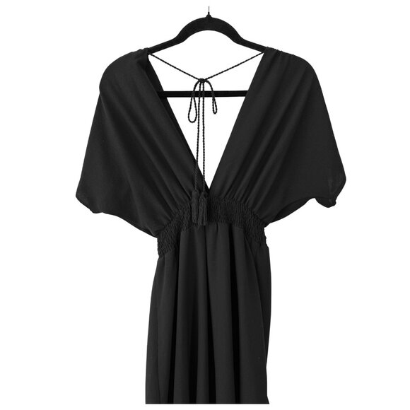 Flying Tomato Black Dolman Sleeve Double V Hi-Lo Hem Ruffle Dress Size Small - Picture 5 of 7